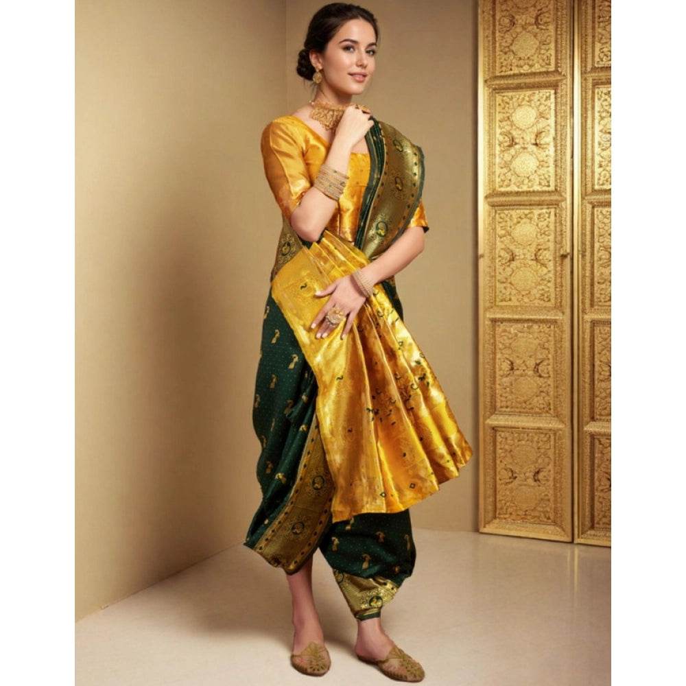 Generic Women's Silk Blend Zari Weaving Saree With Unstitched Blouse 5.5Mtr (Green (5)) - MYLUXURY LANE ENTERPRISE